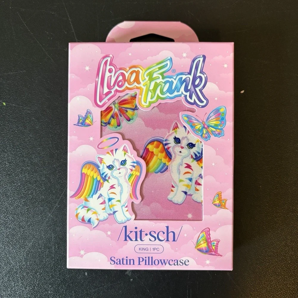 Lisa‎ Frank x Kitsch Satin Pillowcase King Rainbow Cat Angel Butterfly 90s Y2K
